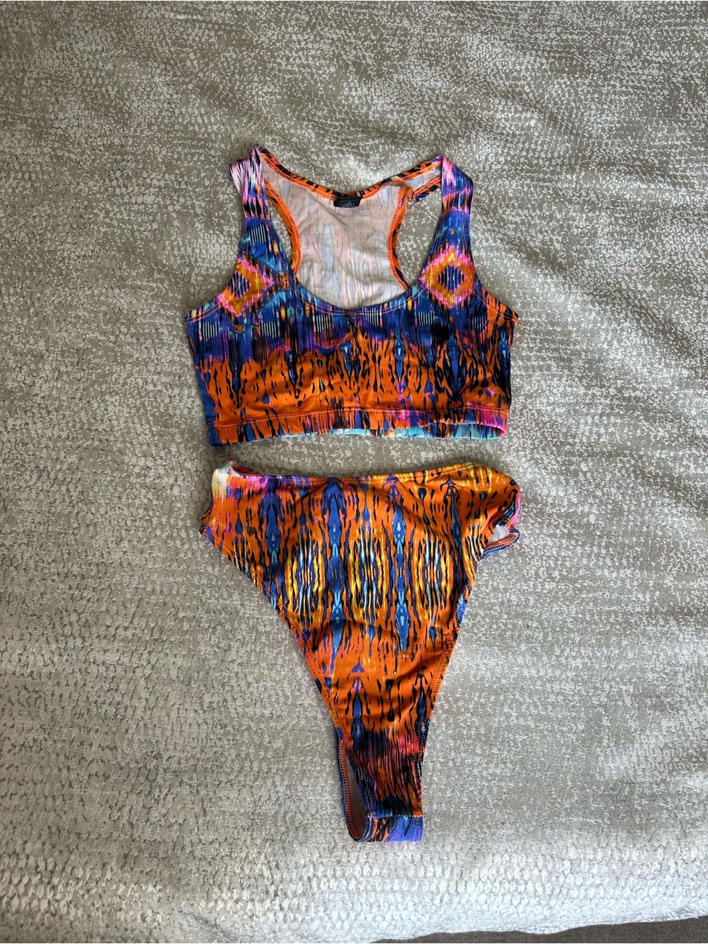 Women’s Orange Multicolor Printed Bikini Set - Unbranded